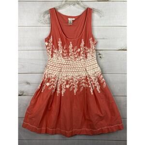 Sophie Max Dress Sz S Coral Orange Embroidered Summer Scoop Lined 100% Cotton